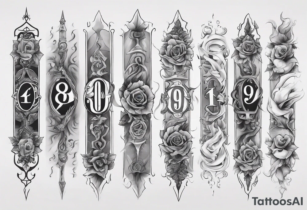 number 9 right side up and upside down connected tattoo black and grey on inside forearm 9:16 aspect ratio tattoo idea