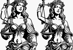 Lady justice with blindfolded eyes, holding a sword in the one hand and a libra in the other tattoo idea