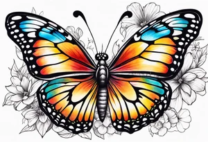 Butterfly: “A vibrant butterfly with colorful wings, resting on a flower, showcasing transformation and beauty.” tattoo idea