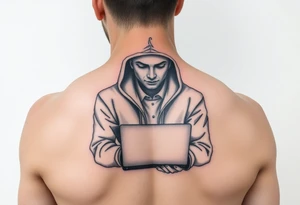 Create a Image of Guy in a hoodie with laptop, like hacking tattoo idea