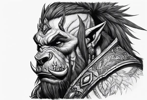 orc from world of warcraft with a dead dire wolf pelt on its head tattoo idea