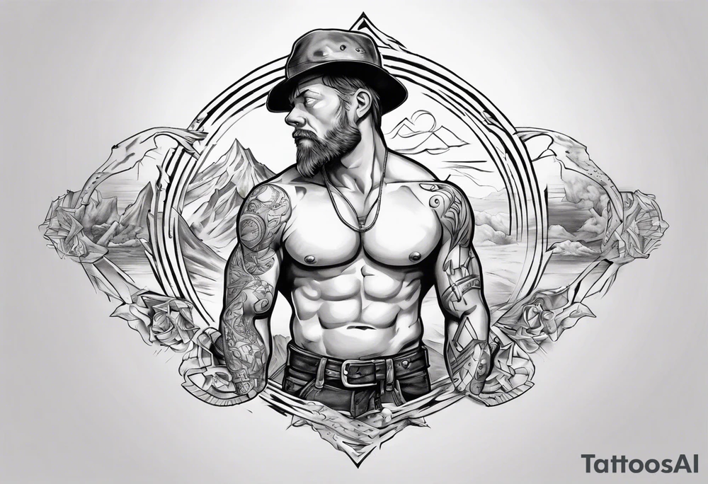 Inner bicep, stretched horizontally, visual representation of the journey of life tattoo idea