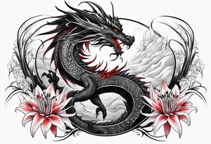 Black Dragon, 
Red Spider Lily, Long tattoo idea