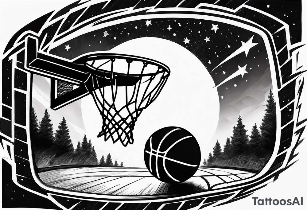 Basketball as a shooting star in a black hole that’s a basketball hoop tattoo idea