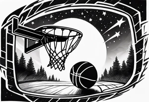 Basketball as a shooting star in a black hole that’s a basketball hoop tattoo idea