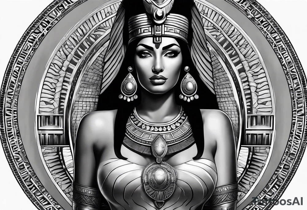 black and gray photo realistic goddess isis with minimal detail tattoo idea