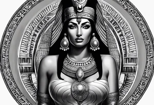 black and gray photo realistic goddess isis with minimal detail tattoo idea