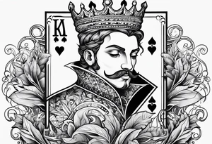 A right side of neck, tattoo of the king of hearts with the Ace of spades behind it and an enchanted leaves around it tattoo idea