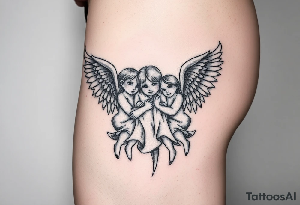Tatoo down side to thigh, something with angels and kids tattoo idea