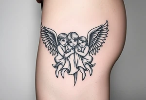 Tatoo down side to thigh, something with angels and kids tattoo idea