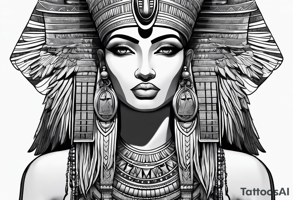 black and white Egyptian goddess Isis tattoo idea