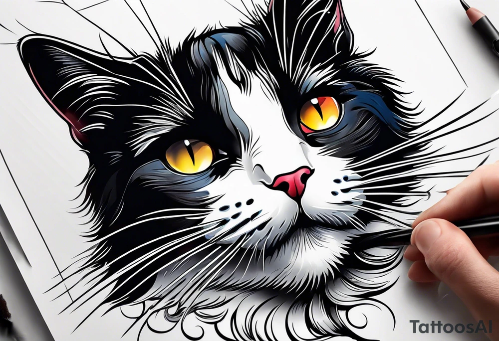 Black cat looking through a planchet tattoo idea
