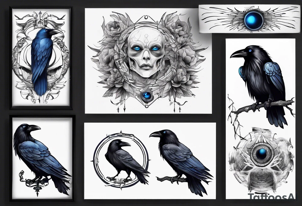 Dark raven with blue eyes tattoo idea