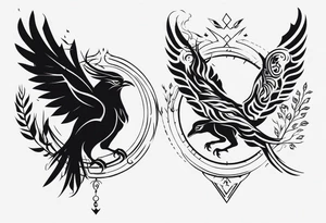 Phoenix with Raven and Tiger on left side and deer and owl on right tattoo idea