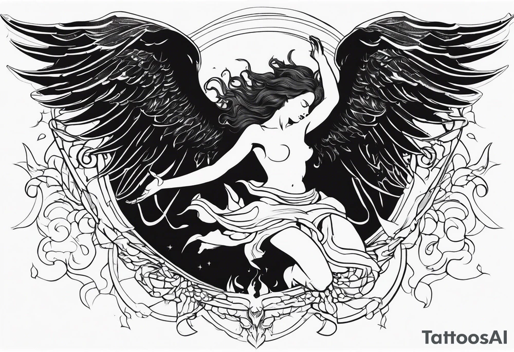 Fallen Angel falling to hell while god hold on to him tattoo idea Fallen Angel falling to hell while god hold on to him tattoo idea