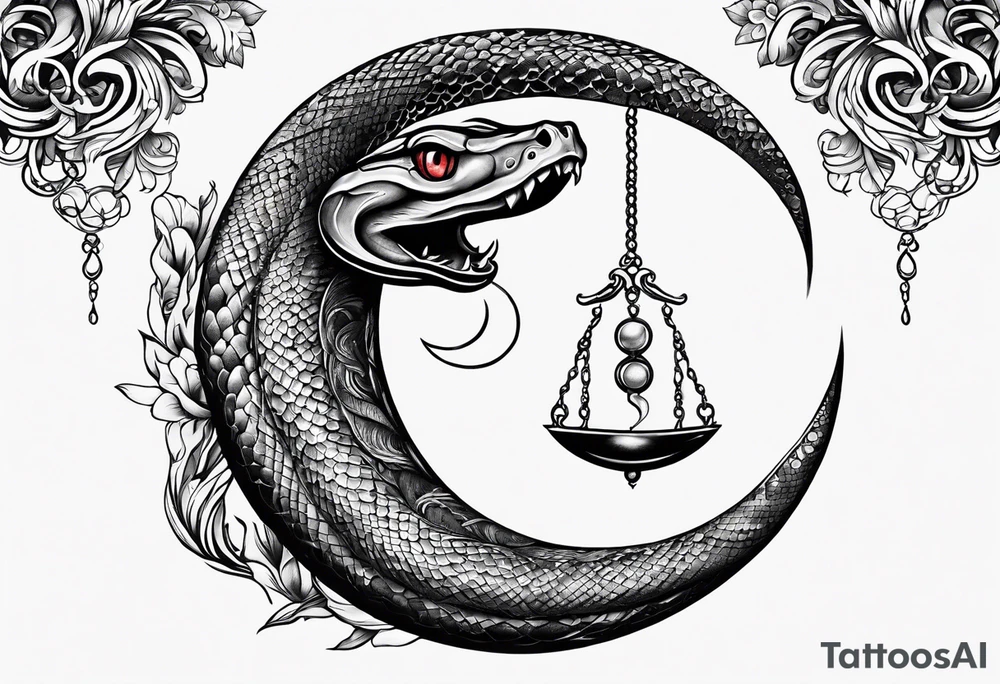 snake wrapped around a crescent moon tattoo idea