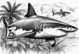 Great white shark, hurricane, palm trees, $$$$$$ tattoo idea