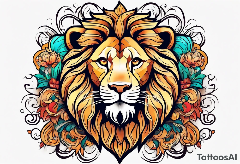 Leo symbol in the middle of lion and lioness tattoo idea