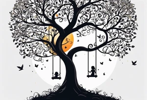 tree of life with swing little girl and man tattoo idea