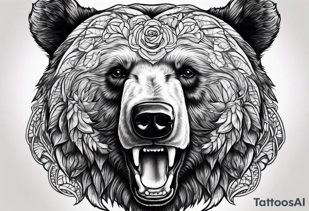 Bondage rose mouth bear tattoo idea