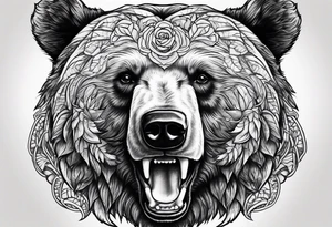 Bondage rose mouth bear tattoo idea