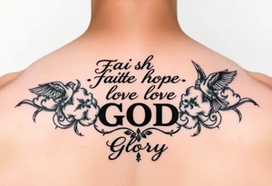 Faith hope love god bible quote , birds , clouds 
Glory , tattoo idea