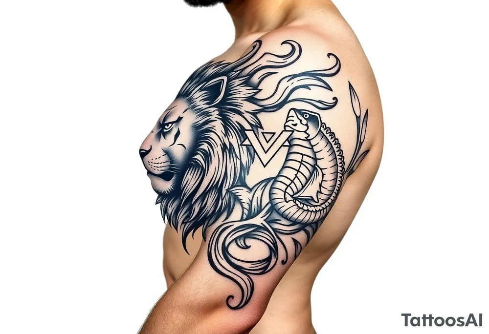 combined fierce leo and pisces tattoo idea