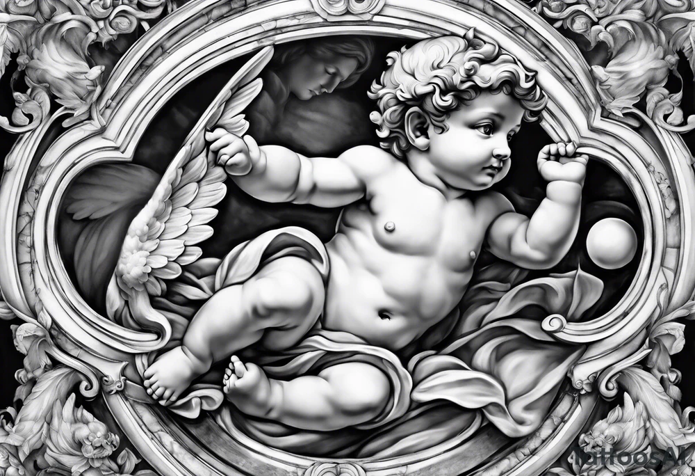one putti holding world by Michelangelo tattoo idea