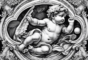 one putti holding world by Michelangelo tattoo idea