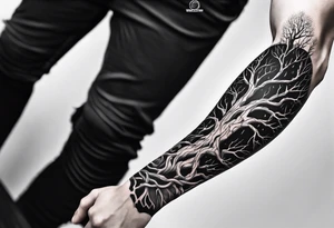 tattoo fool sleeve, tree roots break out of the chains at the bottom of the hand tattoo idea