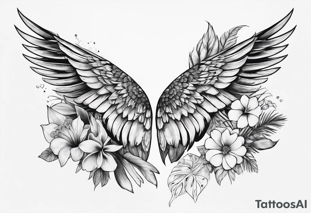wing, flower, palm, sea tattoo idea
