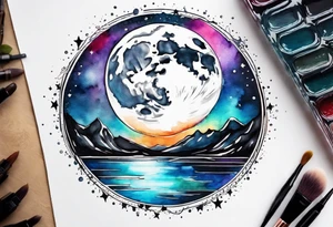Moon with water color tattoo idea