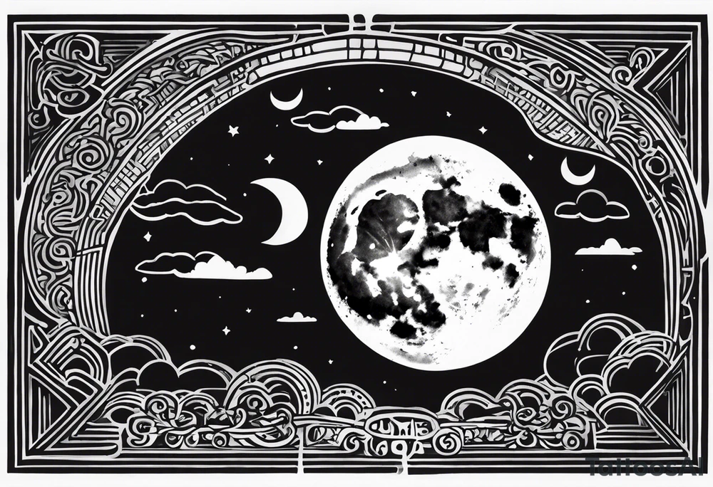 A moon with clouds with the date of my parent’s marriage 12/25/1995 in Roman fount tattoo idea