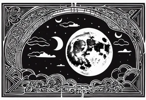 A moon with clouds with the date of my parent’s marriage 12/25/1995 in Roman fount tattoo idea
