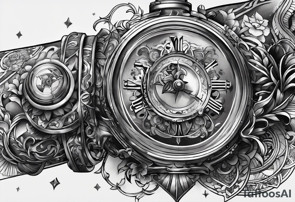 right upper arm tattoo with skin looks like cut  through and mechanical arm is in the back ground tattoo idea