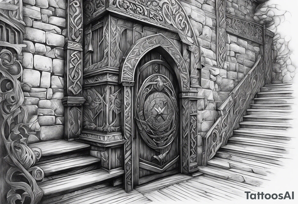 The Viking is at the bottom of the stairs that lead to the gate to Valhalla. tattoo idea