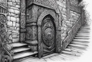 The Viking is at the bottom of the stairs that lead to the gate to Valhalla. tattoo idea