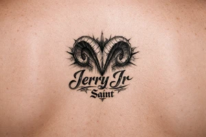 Aries symbol with Jerry Jr name and nickname Saint tattoo idea