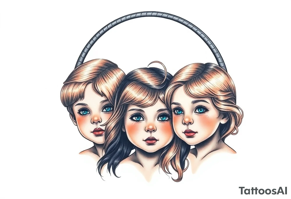 3 petites filles ( une cheveux noir et deux blondes)
sous un arc en ciel incomplet tattoo idea