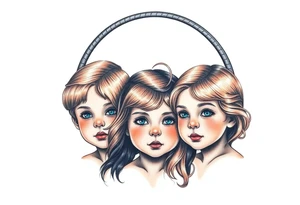 3 petites filles ( une cheveux noir et deux blondes)
sous un arc en ciel incomplet tattoo idea