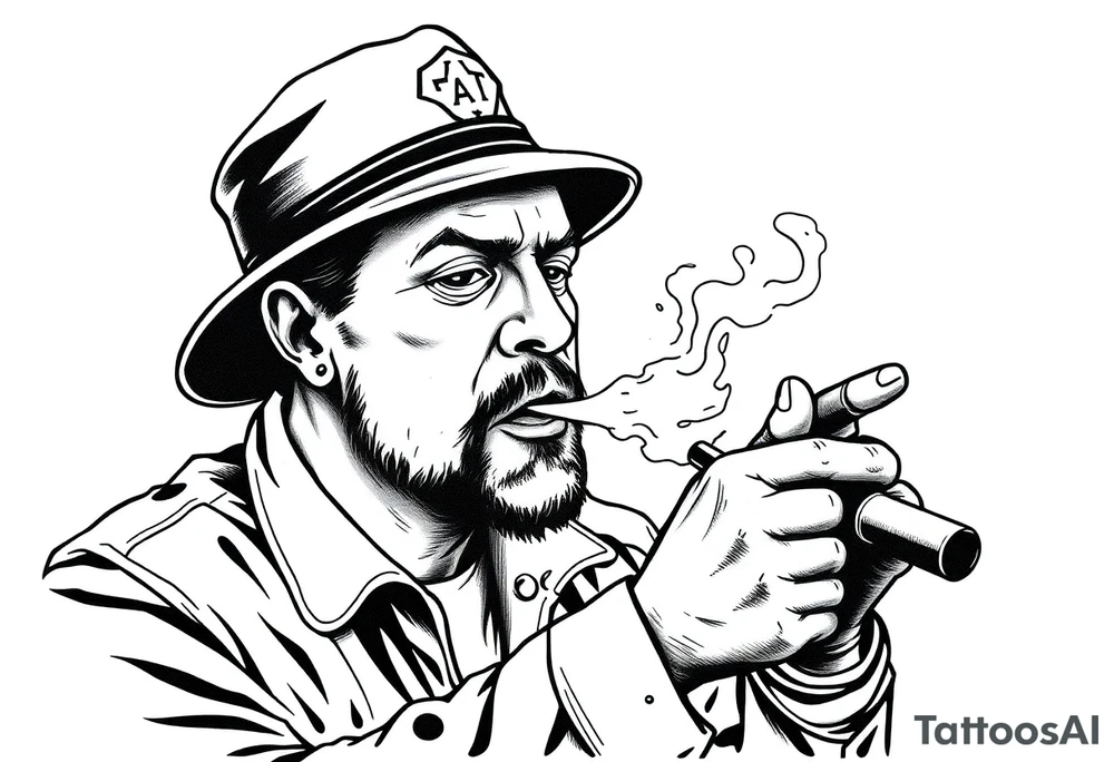 Simple American traditional style cop smoking meth tattoo idea