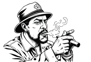 Simple American traditional style cop smoking meth tattoo idea