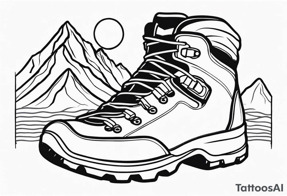 Hiking boots with mountains tattoo idea