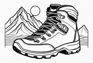 Hiking boots with mountains tattoo idea