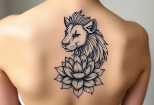 Simple lioness with lotus flower tattoo idea