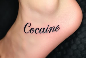 Cocaine written on somebody's foot to be tattooed tattoo idea