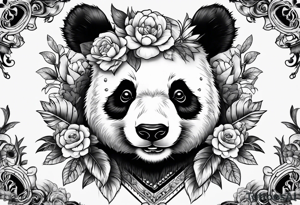 Punk Panda with flowers tattoo idea