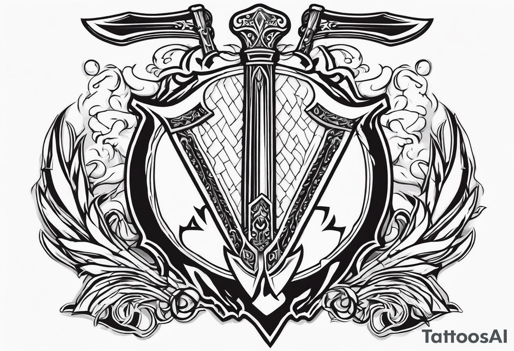valhalla on fire battle 
sword shield axe tattoo idea