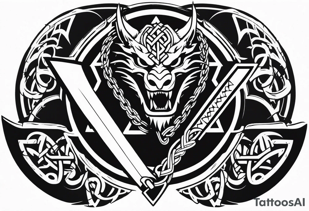 Valhalla sword shield dragon axe Valknut barbed wire chains tribal tattoo idea