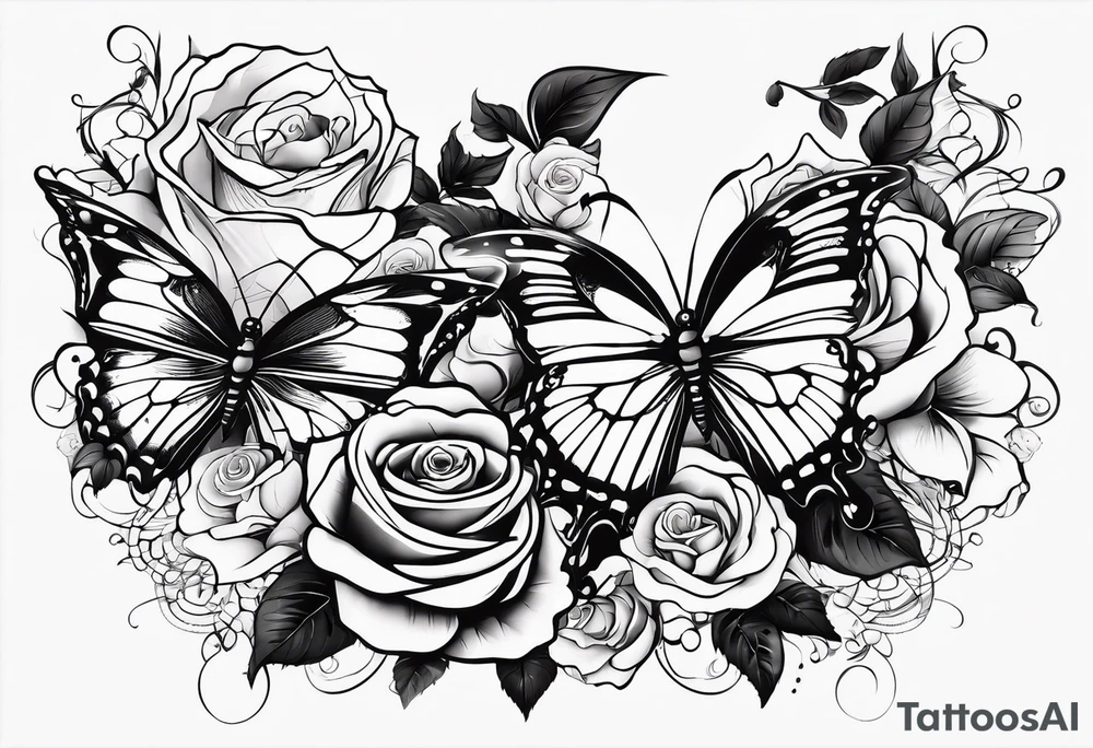 Butterflies flying with roses & filligree tattoo idea